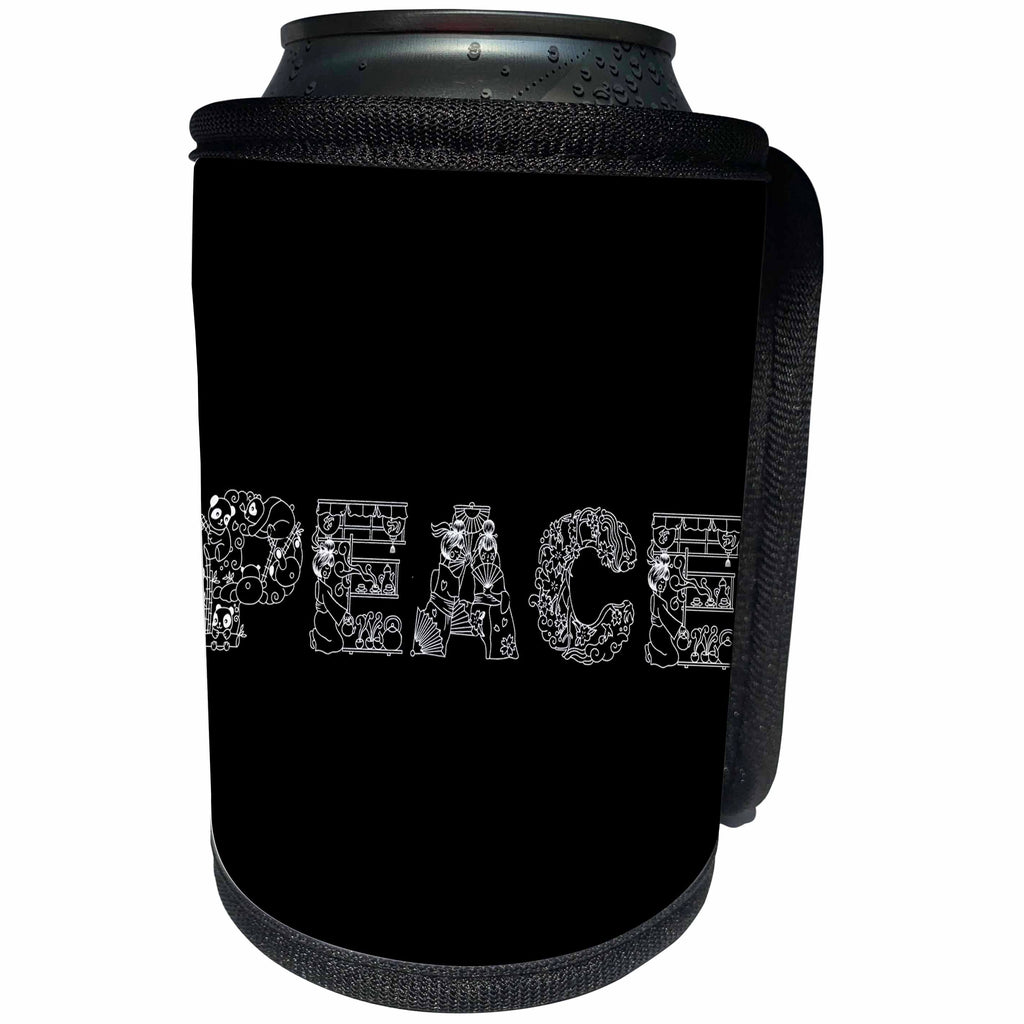 3dRose Alexis Design - Decorative Text - Peace - beautiful decorative text on black - Can Cooler Bottle Wrap (cc_273318)