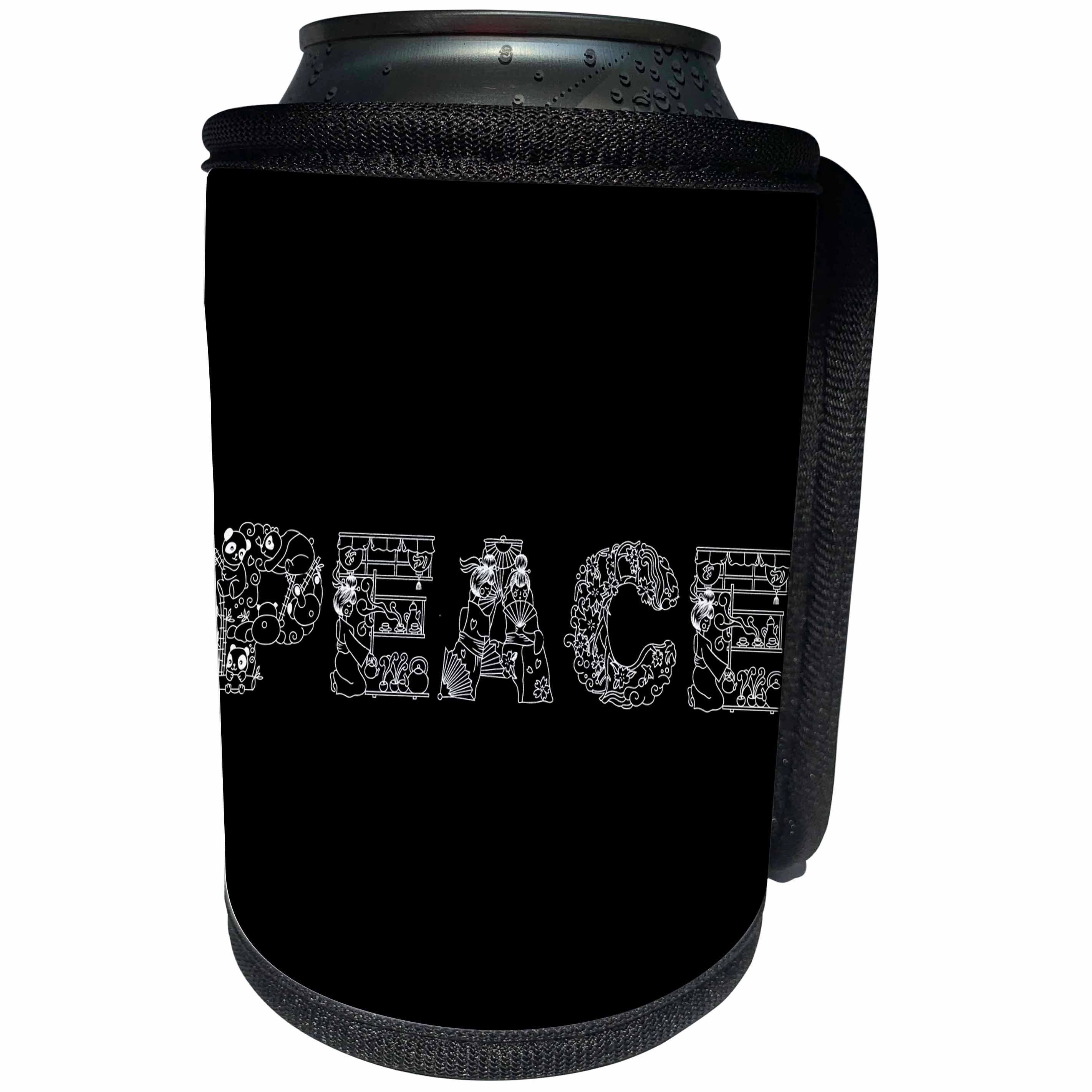 3dRose Alexis Design - Decorative Text - Peace - beautiful decorative text on black - Can Cooler Bottle Wrap (cc_273318)