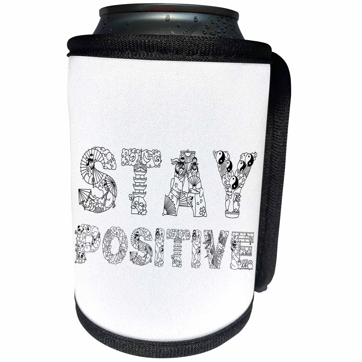 3dRose Alexis Design - Decorative Text - Stay positive beautiful decorative text on white - Can Cooler Bottle Wrap (cc_273319)
