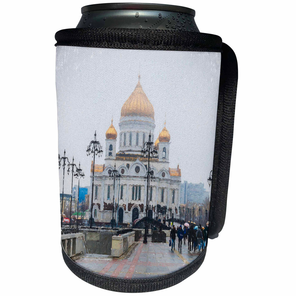 3dRose Alexis Photo-Art - Moscow City - Moscow Digital Photo Art Cathedral of Christ the Savior in rainy day - Can Cooler Bottle Wrap (cc_273350)