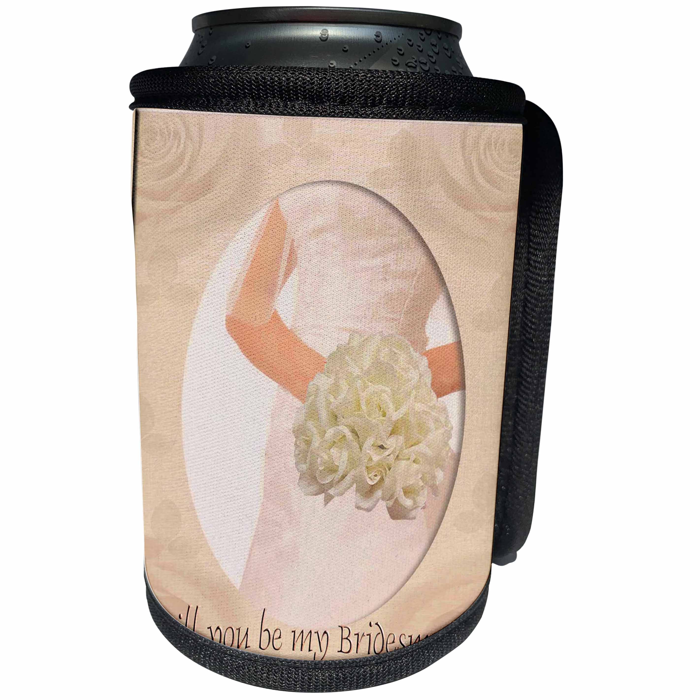 3dRose Beverly Turner Wedding Attendant and Bridal Party Design - Bride with Bouquet Cream - Can Cooler Bottle Wrap (cc_27336)