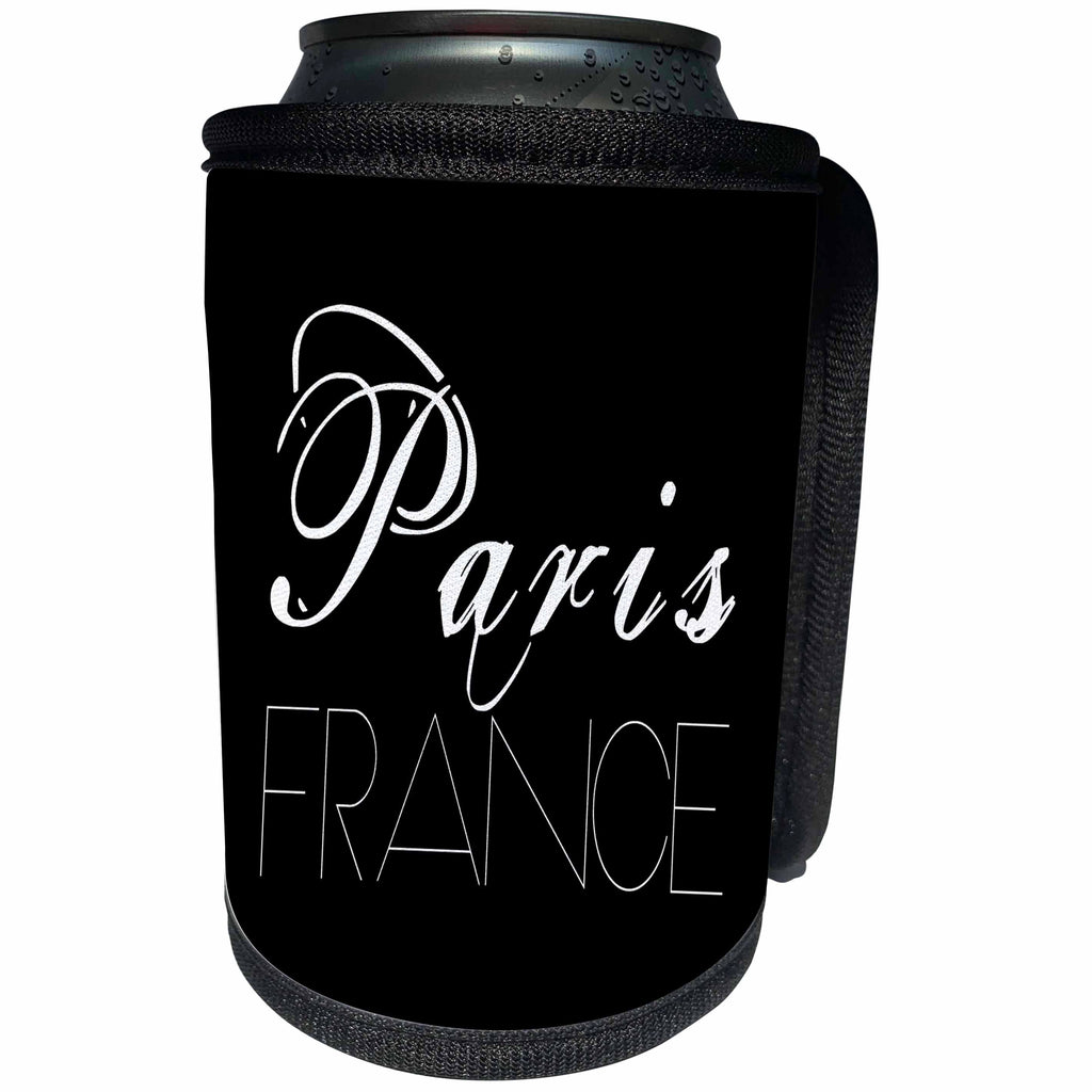 3dRose Alexis Design - Cities of the world - Cities Of The World - Paris, France on black background - Can Cooler Bottle Wrap (cc_273366)