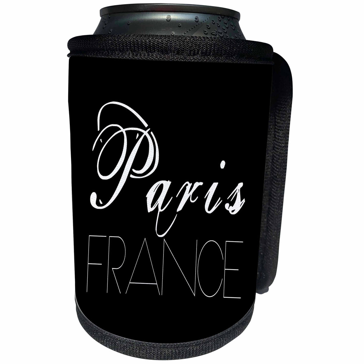 3dRose Alexis Design - Cities of the world - Cities Of The World - Paris, France on black background - Can Cooler Bottle Wrap (cc_273366)