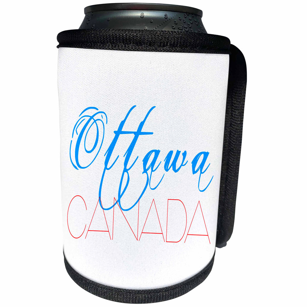 3dRose Alexis Design - Cities of the world - Cities Of The World - Ottawa, Canada red and blue on white - Can Cooler Bottle Wrap (cc_273370)