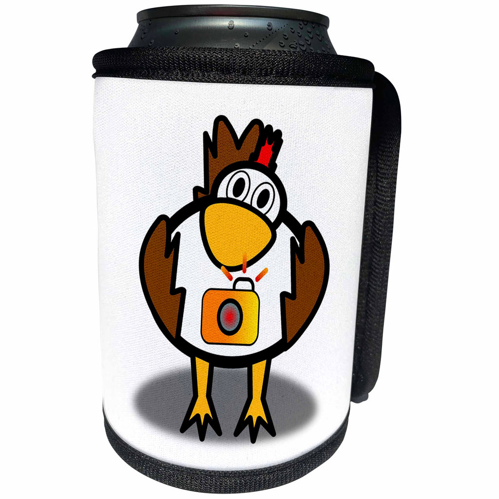 3dRose Cartoon Animal Humor - Image of Cartoon Chicken Holding A Camera - Can Cooler Bottle Wrap (cc_273371)