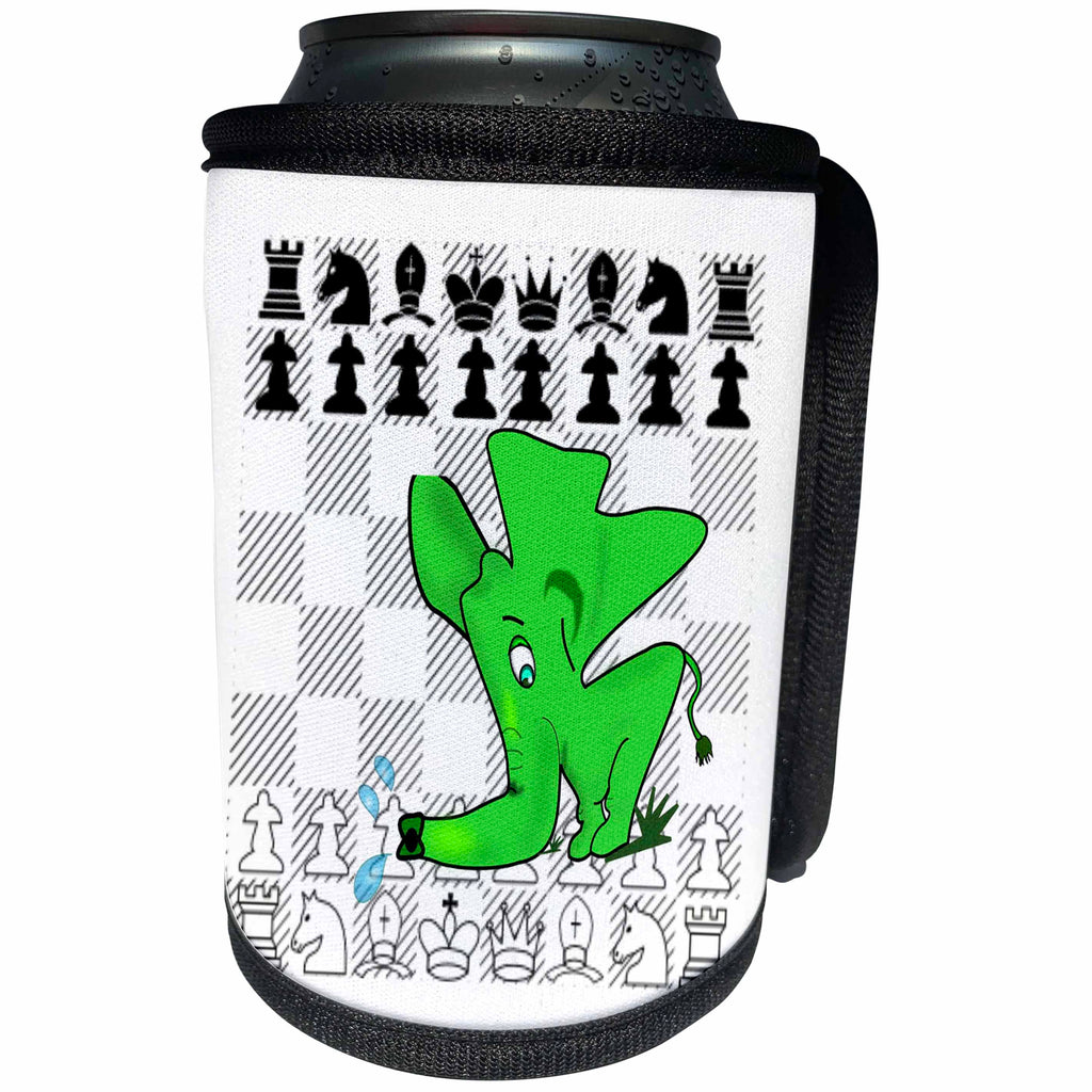 3dRose Cartoon Animal Humor - Image of Cartoon Green Elephant Plays Chess - Can Cooler Bottle Wrap (cc_273376)