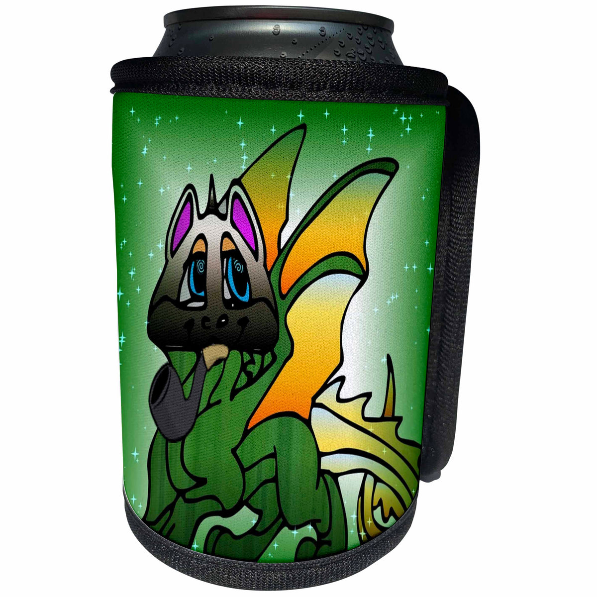 3dRose Cartoon Animal Humor - Image of Cartoon Beautiful Chinese Dragon Smoking A Pipe - Can Cooler Bottle Wrap (cc_273380)
