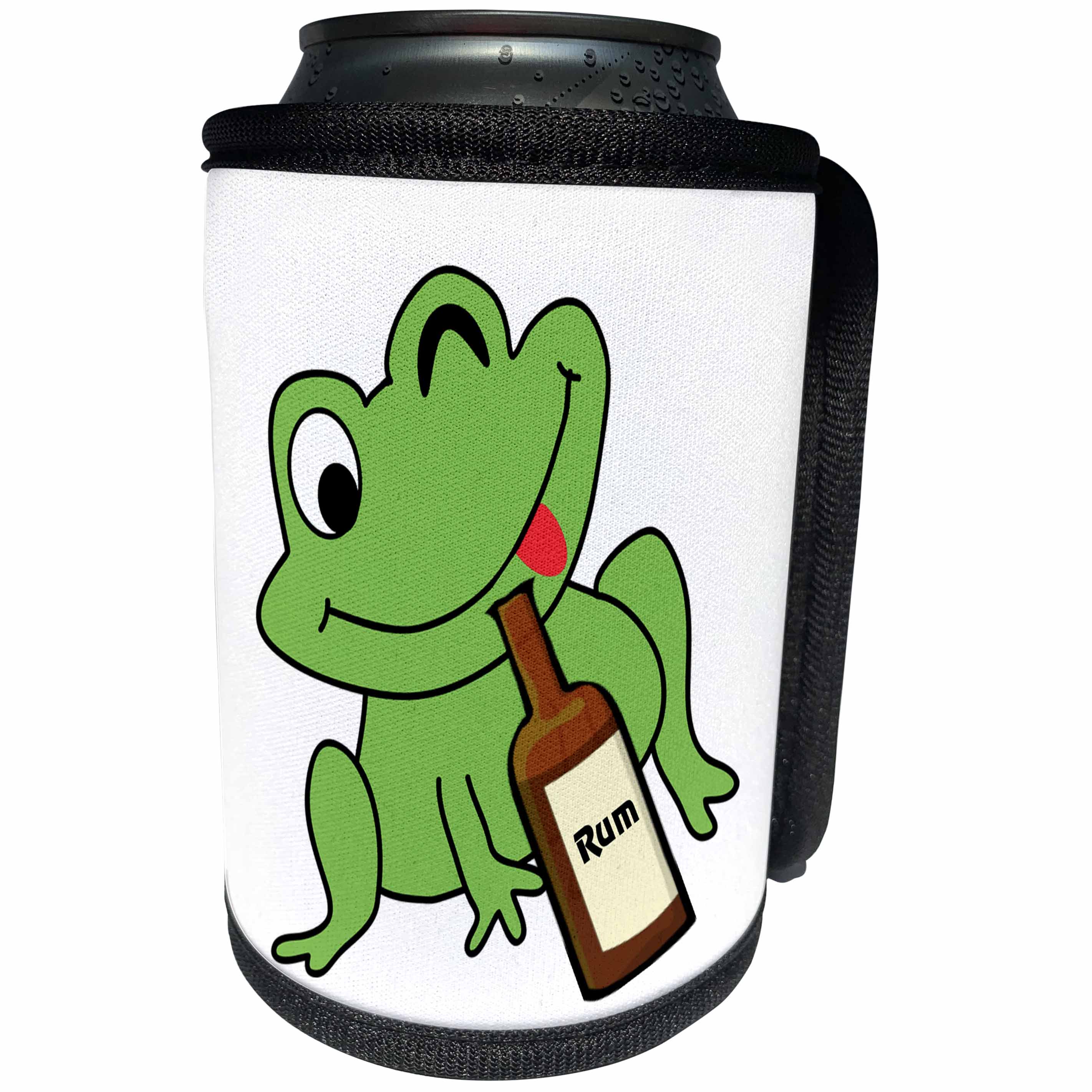 3dRose Cartoon Animal Humor - Image of Cartoon Green Frog Drinks From Beer Bottle - Can Cooler Bottle Wrap (cc_273382)