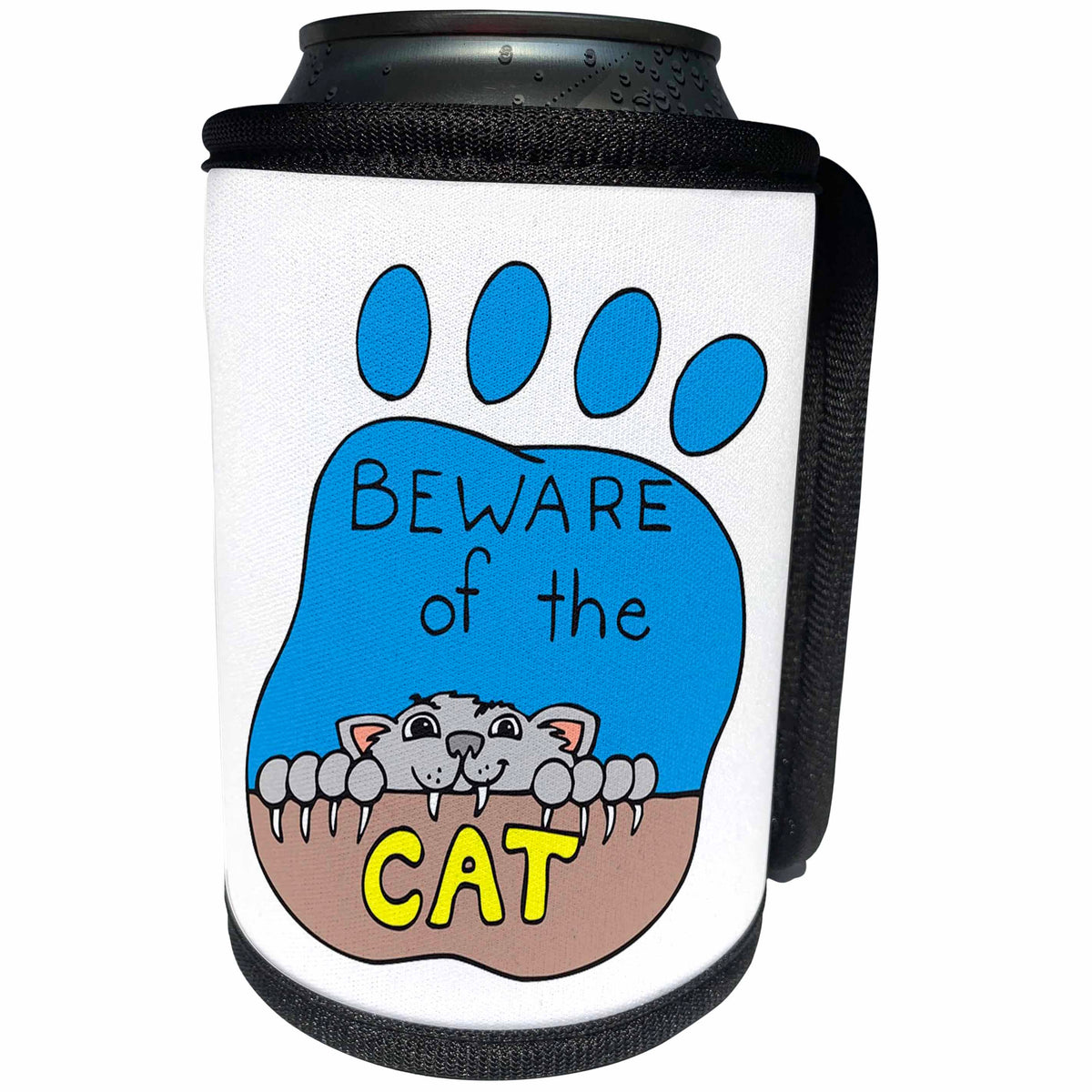 3dRose Cartoon Animal Humor - Image of Cartoon Cats Paw Says Beware Of Cat - Can Cooler Bottle Wrap (cc_273383)