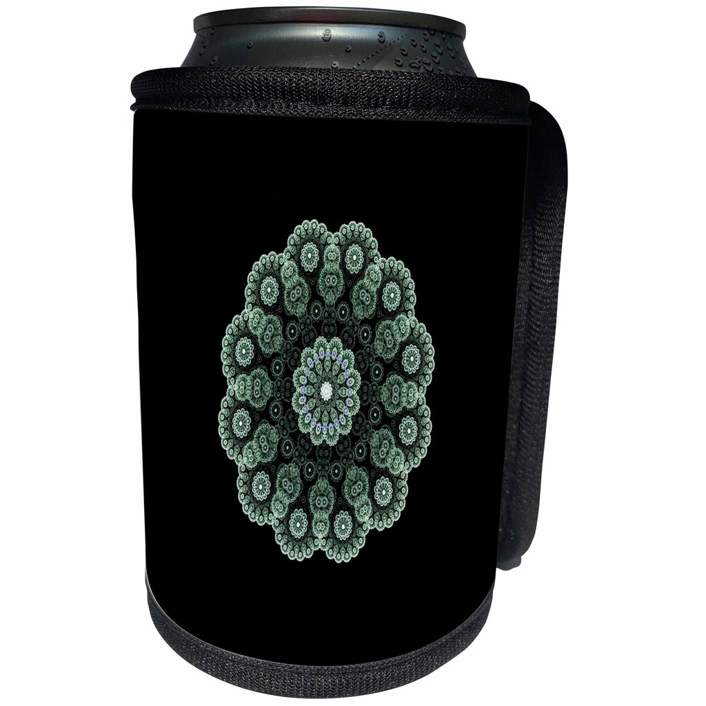 3dRose Fractal Abstracts - Image of Fractal Green Mandela On Black - Can Cooler Bottle Wrap (cc_273388)