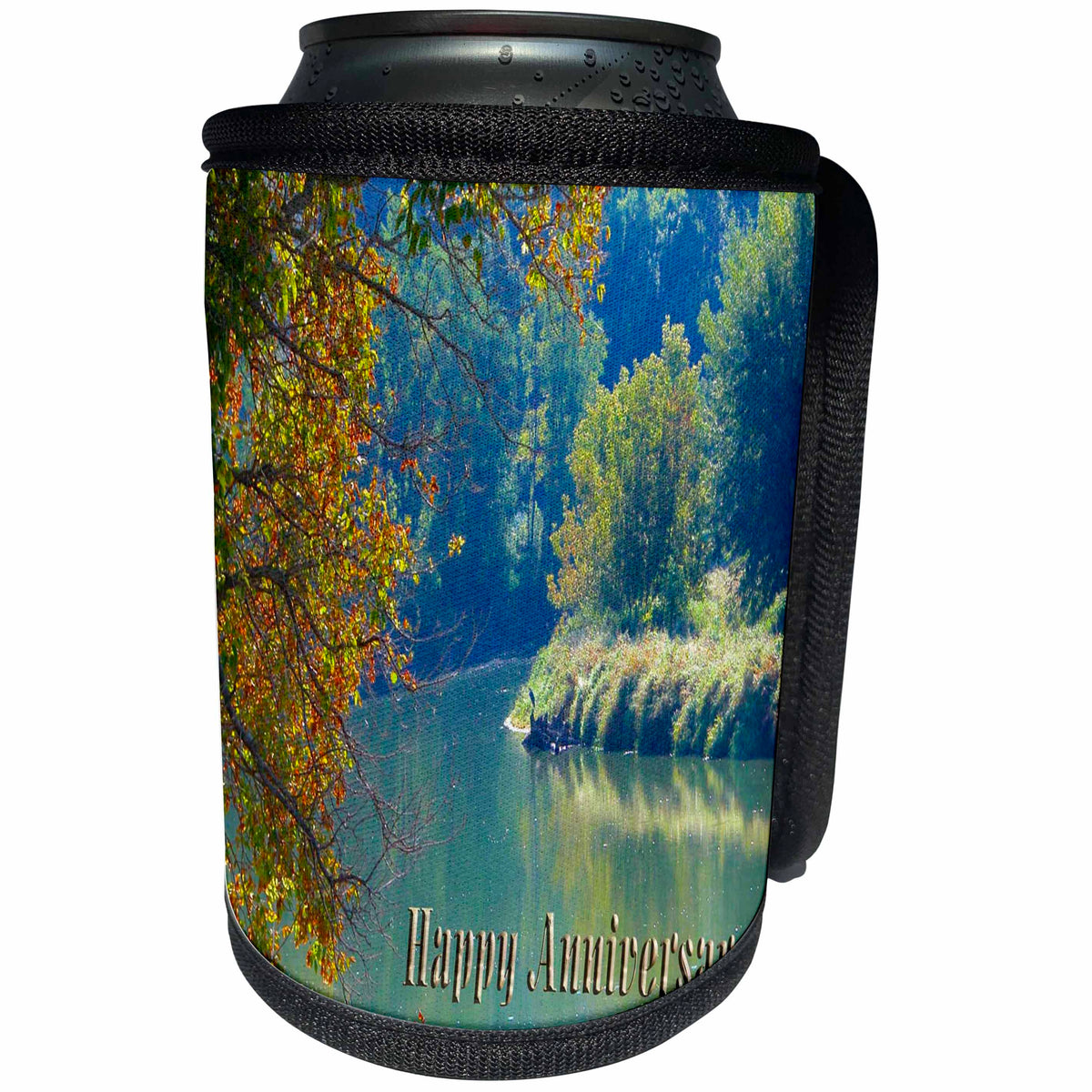3dRose Beverly Turner Anniversary Photography - Heron on the River Autumn Happy Anniversary - Can Cooler Bottle Wrap (cc_27339)