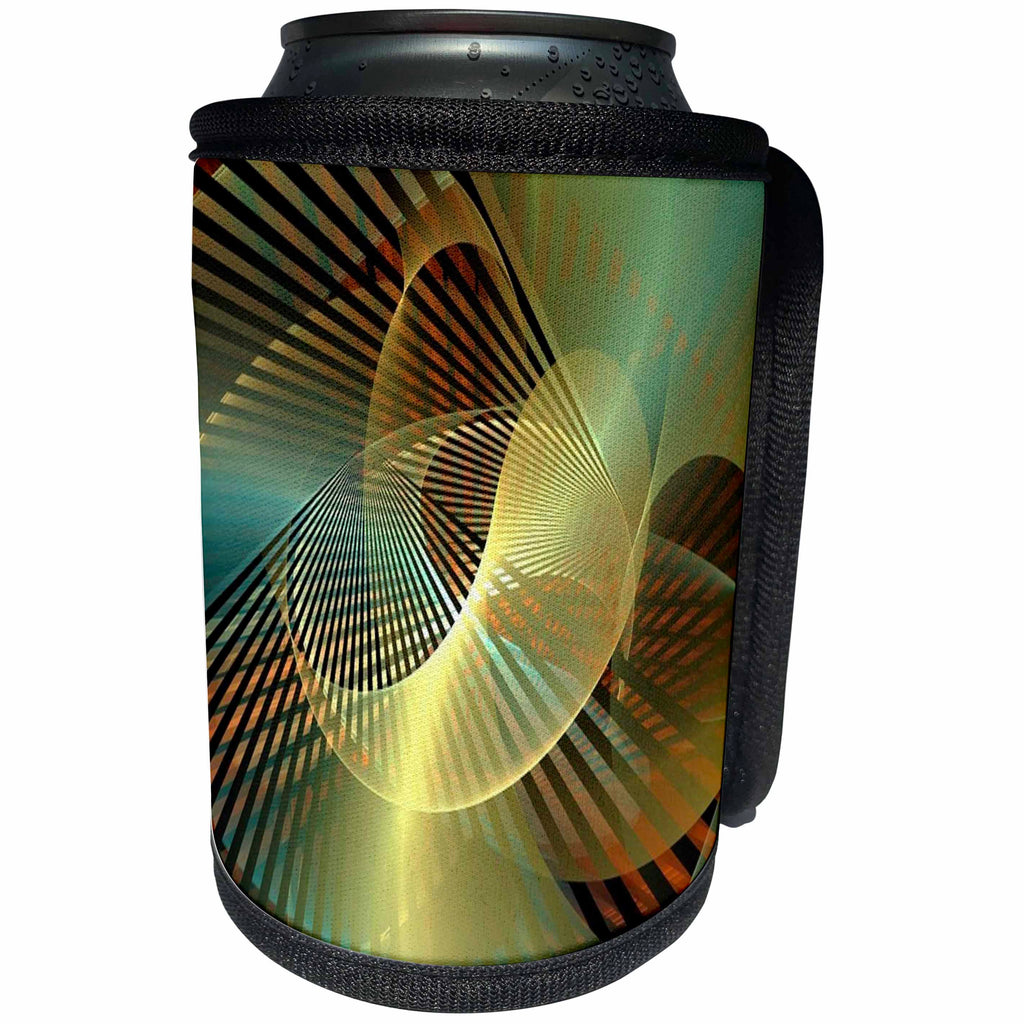 3dRose Fractal Abstracts - Image of Fractal Gold and Aqua Interwoven Design - Can Cooler Bottle Wrap (cc_273394)