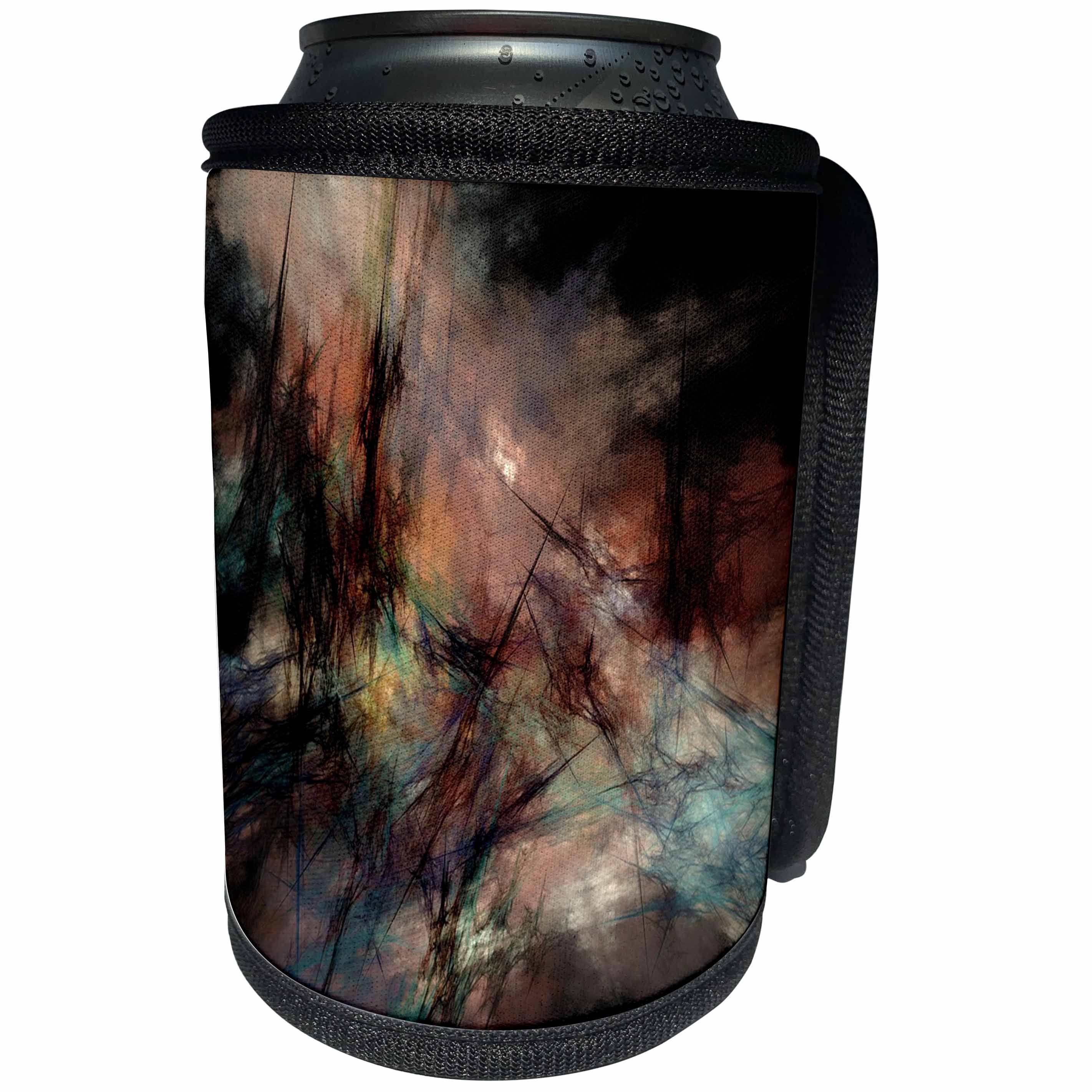 3dRose Fractal Abstracts - Image of Fractal Smokey Streaks Of Black Aqua and Peach - Can Cooler Bottle Wrap (cc_273396)