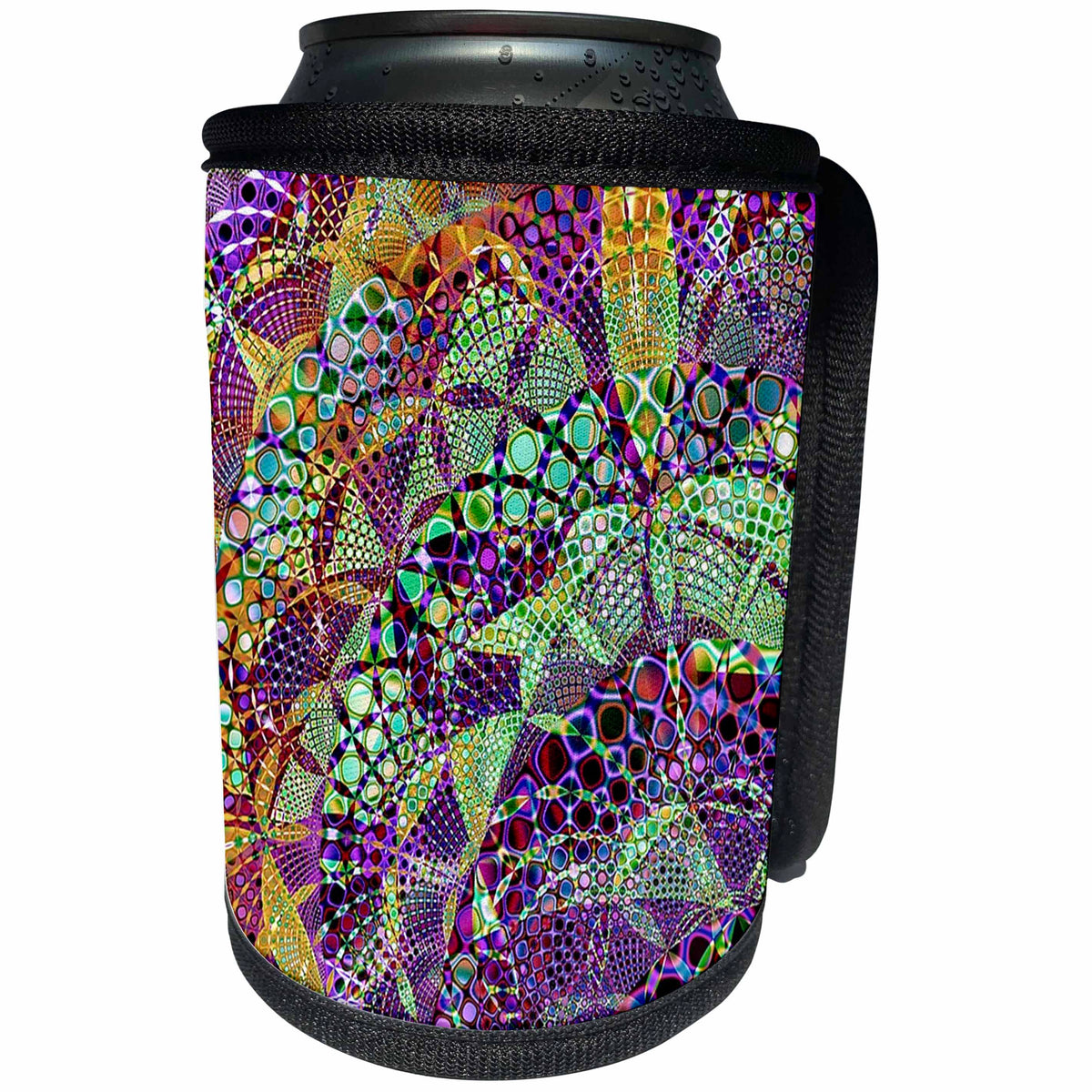 3dRose Fractal Abstracts - Image of Fractal Interwoven Mosaic In Purple Green Orange - Can Cooler Bottle Wrap (cc_273397)