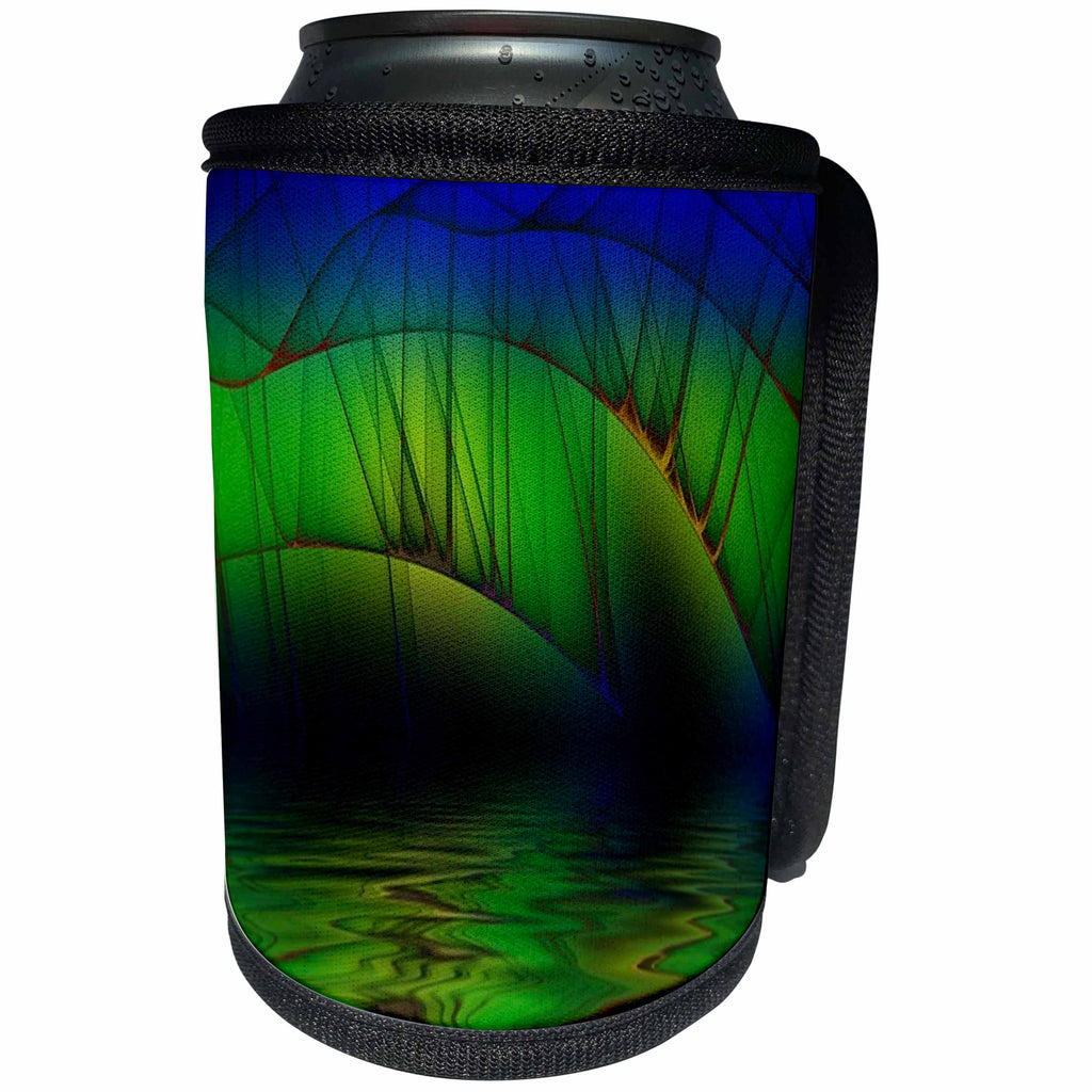 3dRose Fractal Abstracts - Image of Fractal Abstract Green and Blue Reflected Waves - Can Cooler Bottle Wrap (cc_273402)