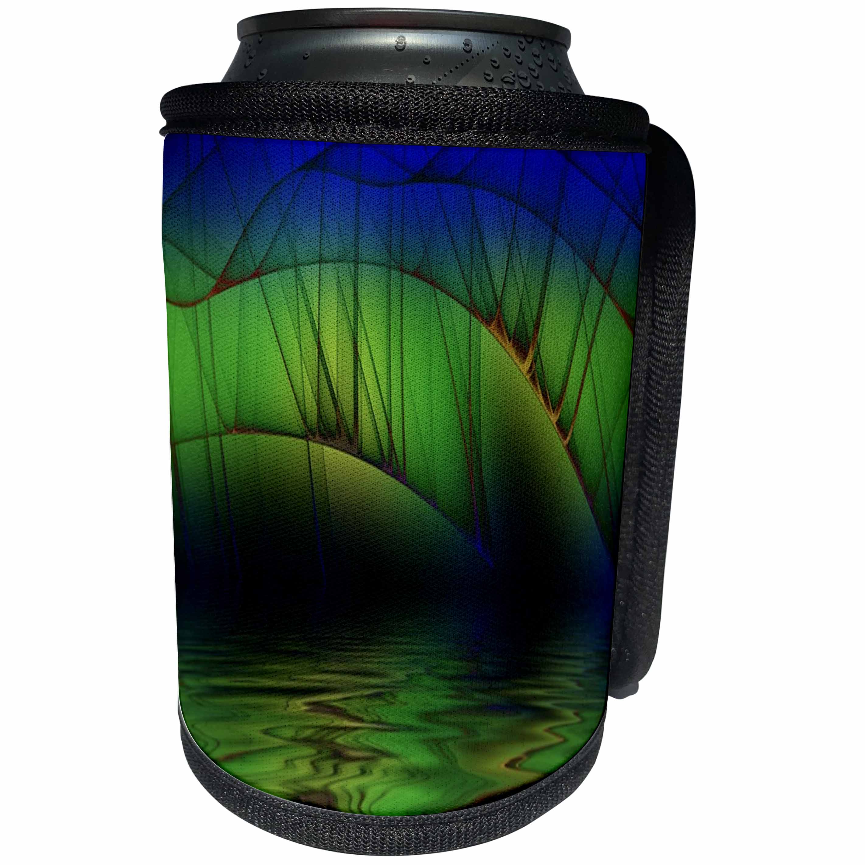 3dRose Fractal Abstracts - Image of Fractal Abstract Green and Blue Reflected Waves - Can Cooler Bottle Wrap (cc_273402)