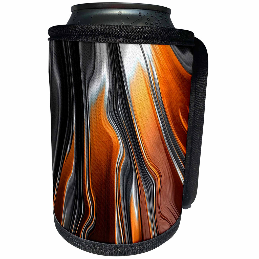 3dRose Fractal Abstracts - Image of Fractal Abstract Rivers of Silver Black and Orange - Can Cooler Bottle Wrap (cc_273406)