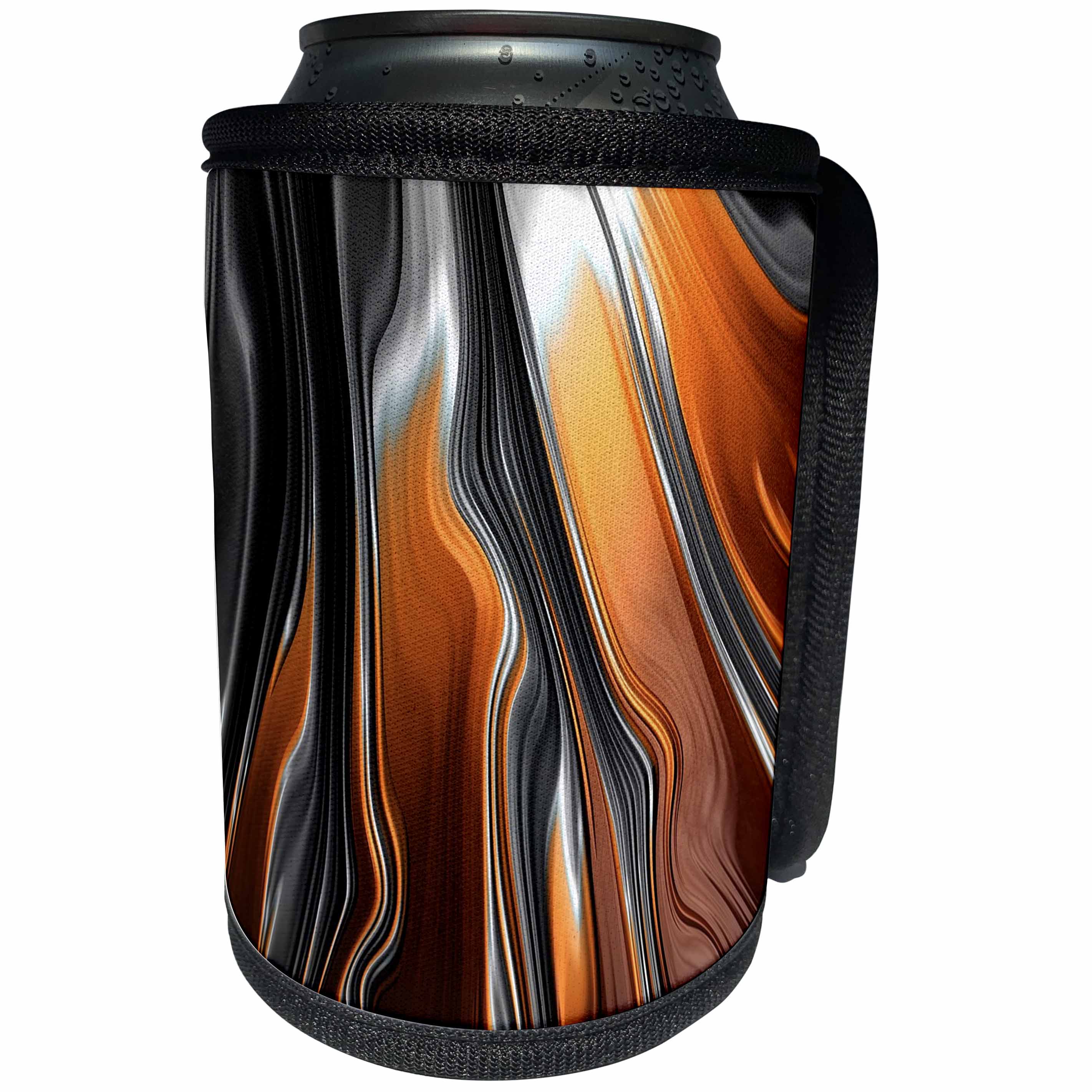 3dRose Fractal Abstracts - Image of Fractal Abstract Rivers of Silver Black and Orange - Can Cooler Bottle Wrap (cc_273406)