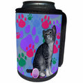 3dRose Spiritual Awakenings Animals Cats - Adorable Cat and Paw Prints Colorful Original Print - Can Cooler Bottle Wrap (cc_273422)