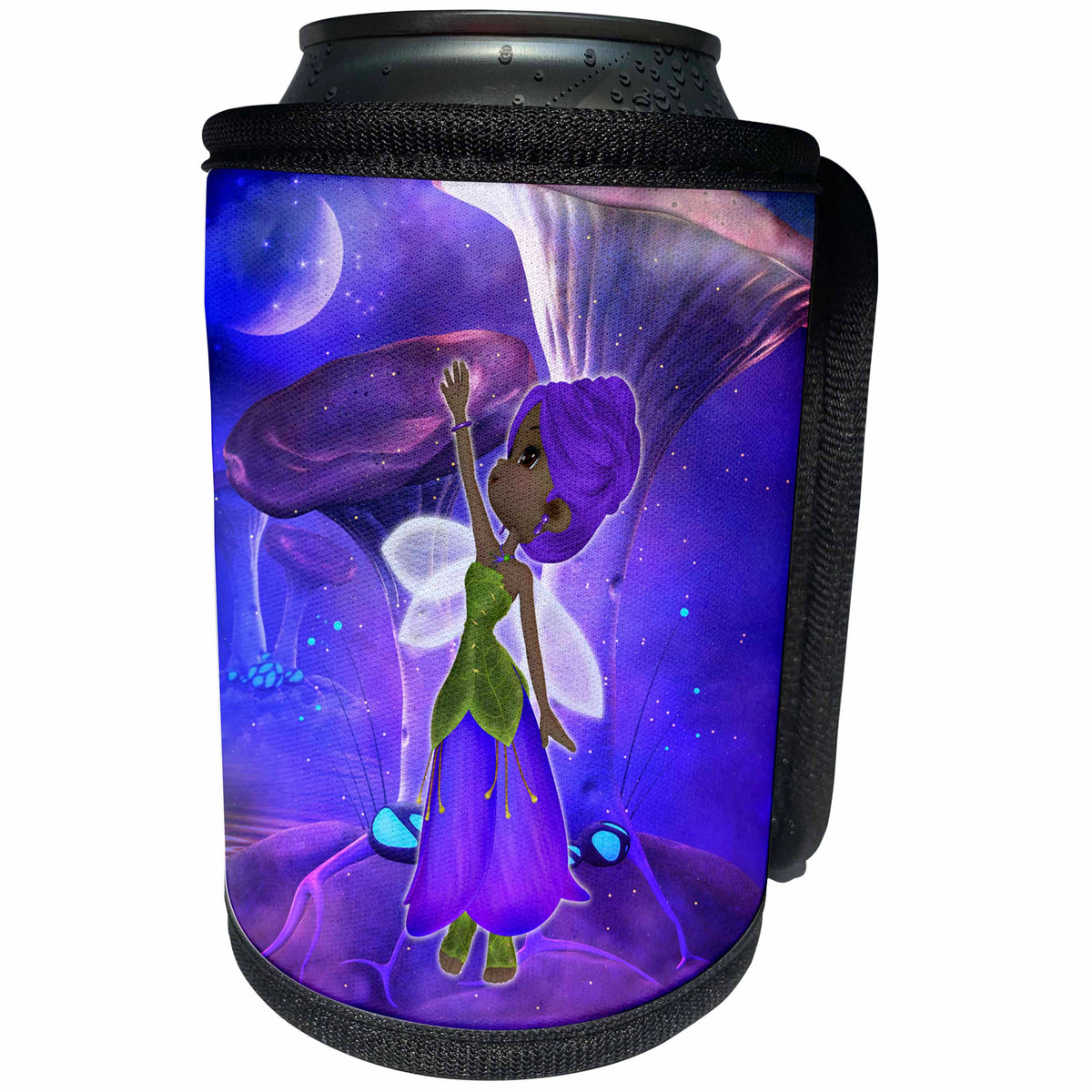3dRose Spiritual Awakenings Fairies - Moon Fairy and Cloudy Purple Skies, Fantasy Original - Can Cooler Bottle Wrap (cc_273423)