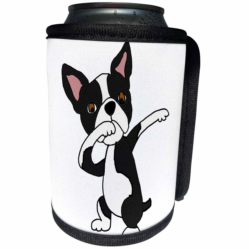 3dRose All Smiles Art Pets - Funny Cool Boston Terrier Dog Dabbing Dab Dancing - Can Cooler Bottle Wrap (cc_273471)