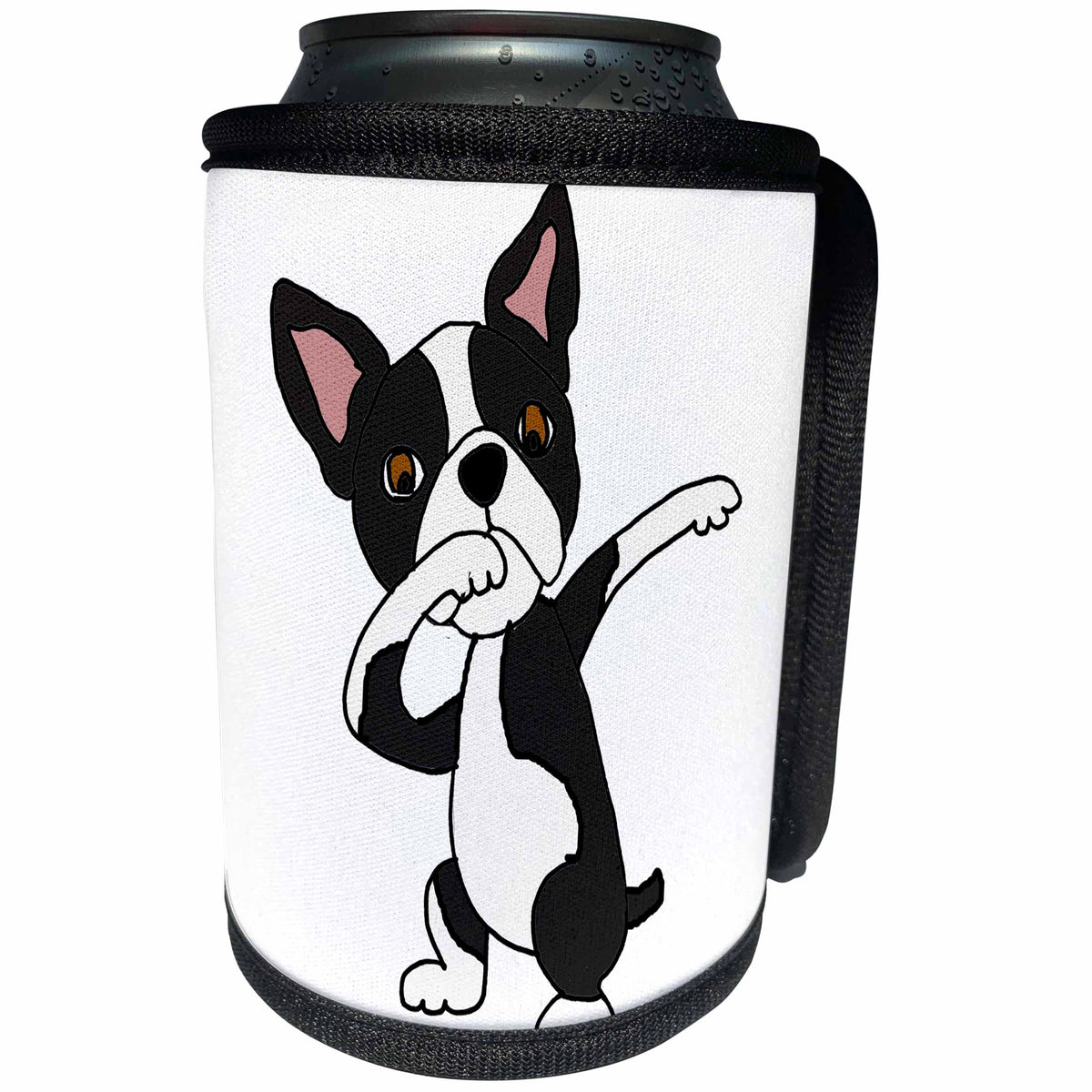 3dRose All Smiles Art Pets - Funny Cool Boston Terrier Dog Dabbing Dab Dancing - Can Cooler Bottle Wrap (cc_273471)