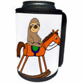 3dRose All Smiles Art Animals - Funny Cute Sloth Riding Rocking Horse Cartoon - Can Cooler Bottle Wrap (cc_273477)