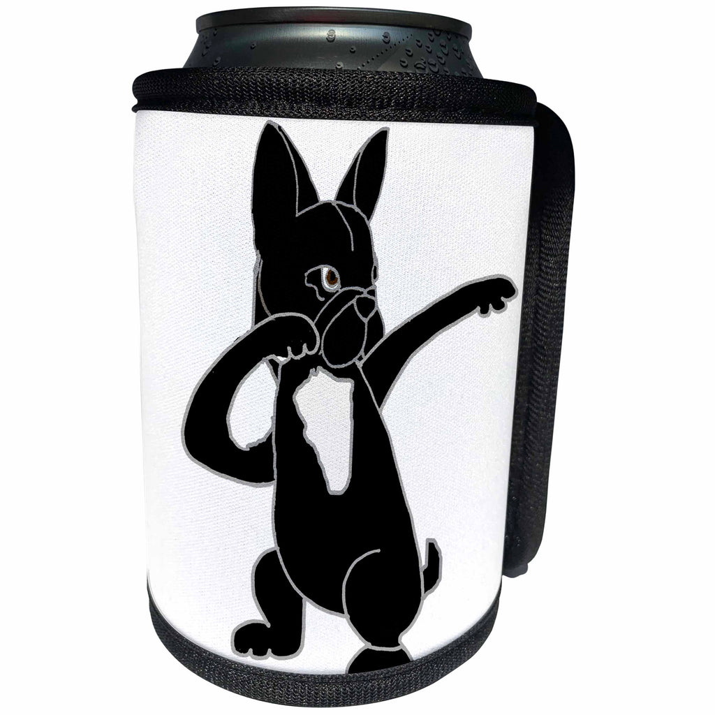 3dRose All Smiles Art Sports and Hobbies - Funny Cute Black French Bulldog Dabbing Dab Dancing - Can Cooler Bottle Wrap (cc_273480)