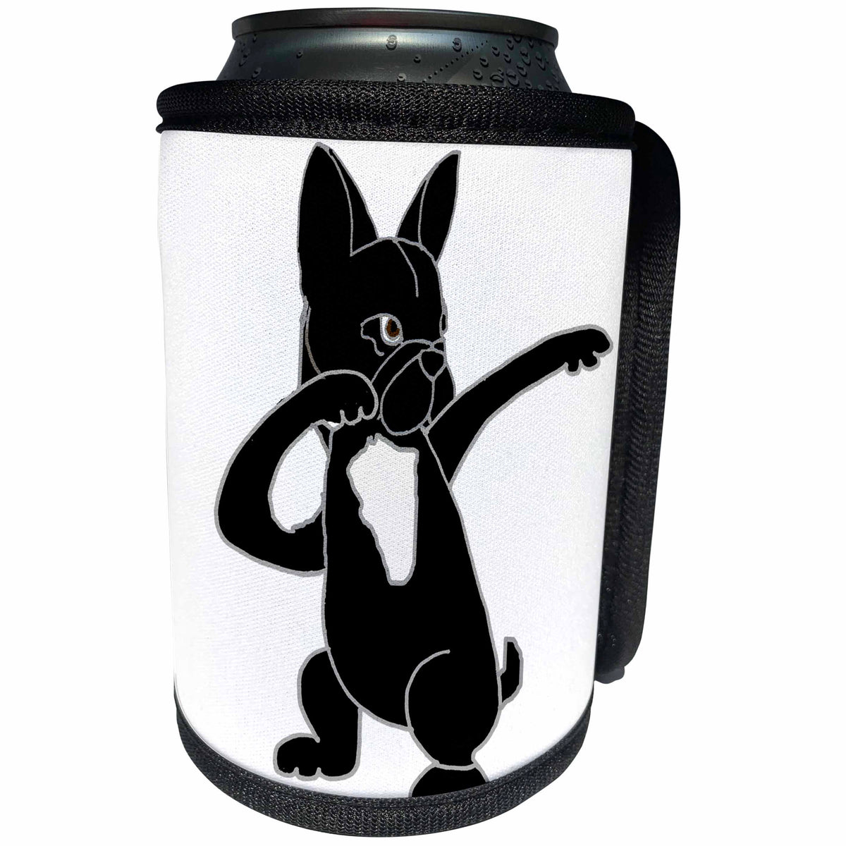 3dRose All Smiles Art Sports and Hobbies - Funny Cute Black French Bulldog Dabbing Dab Dancing - Can Cooler Bottle Wrap (cc_273480)