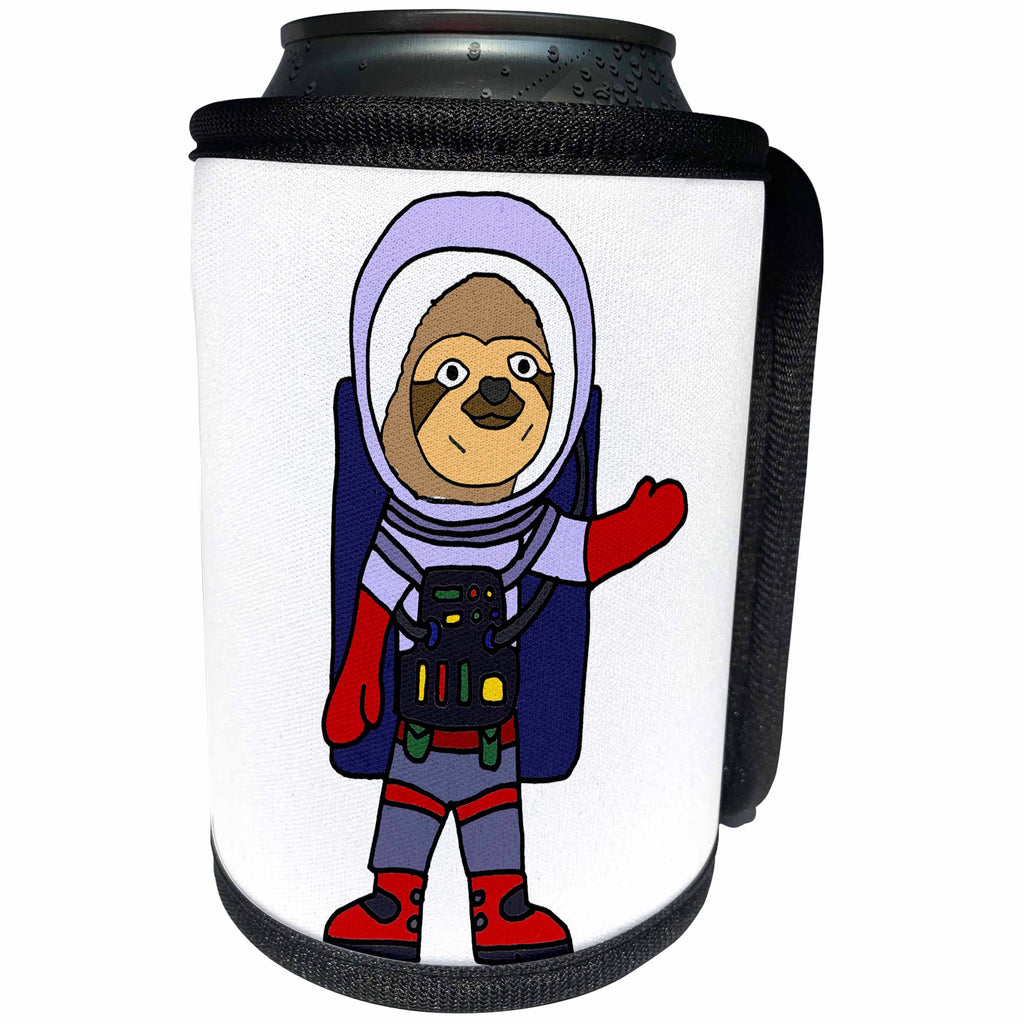 3dRose All Smiles Art Animals - Funny Cute Sloth Astronaut in Space Suit Cartoon - Can Cooler Bottle Wrap (cc_273484)