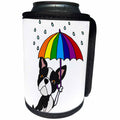 3dRose All Smiles Art Pets - Cute Funny Boston Terrier Dog with Rainbow Umbrella Cartoon - Can Cooler Bottle Wrap (cc_273490)