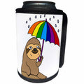 3dRose All Smiles Art Animals - Funny Cute Sloth with Rainbow Umbrella Cartoon - Can Cooler Bottle Wrap (cc_273491)