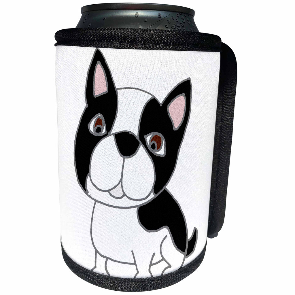 3dRose All Smiles Art Pets - Cute funny Unique Boston Terrier Puppy Dog Cartoon - Can Cooler Bottle Wrap (cc_273496)