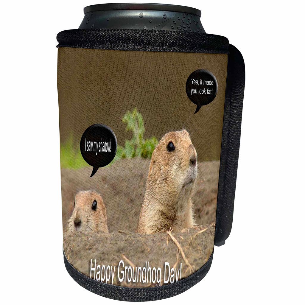 3dRose Beverly Turner Groundhog Photography - GroundHog I Saw my Shadow - Can Cooler Bottle Wrap (cc_27350)