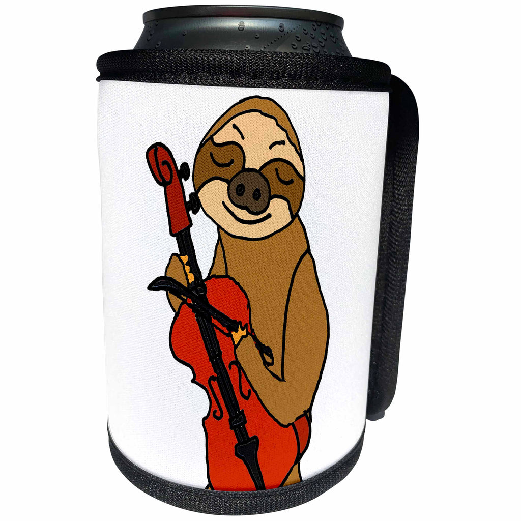 3dRose All Smiles Art Music - Cute Funny Cool Sloth Playing Cello Cartoon - Can Cooler Bottle Wrap (cc_273500)