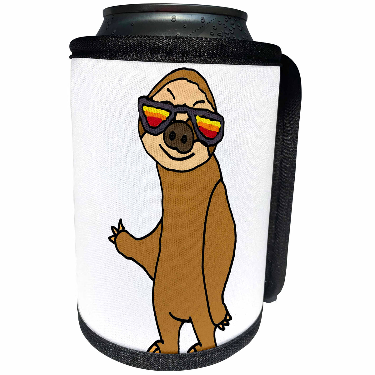 3dRose All Smiles Art Animals - Funny Cool Sloth Wearing Hip Sunglasses Cartoon - Can Cooler Bottle Wrap (cc_273507)
