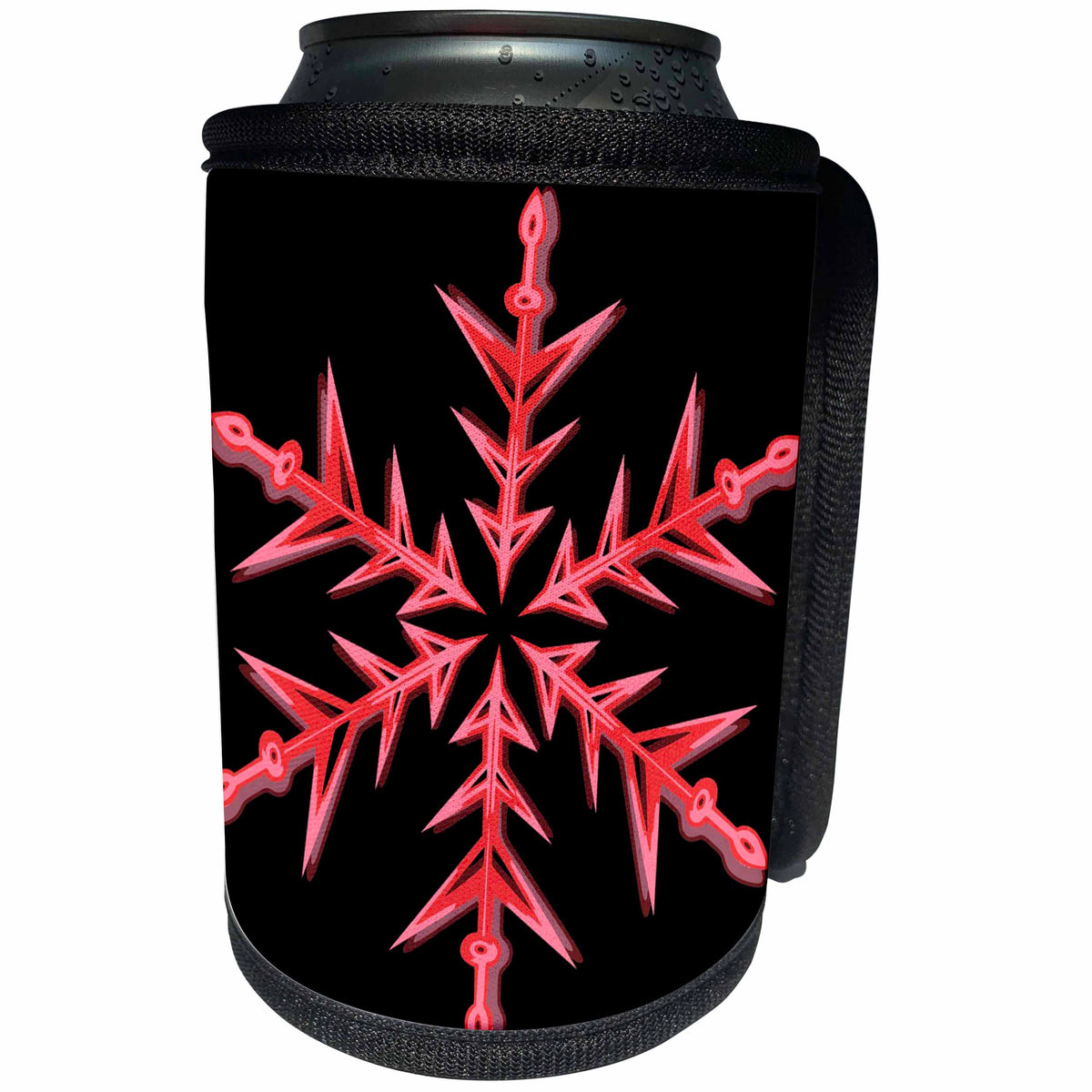 3dRose Taiche - Vector - Snowflake - Minimalistic Pink and Red Snowflake On Black - Can Cooler Bottle Wrap (cc_273615)