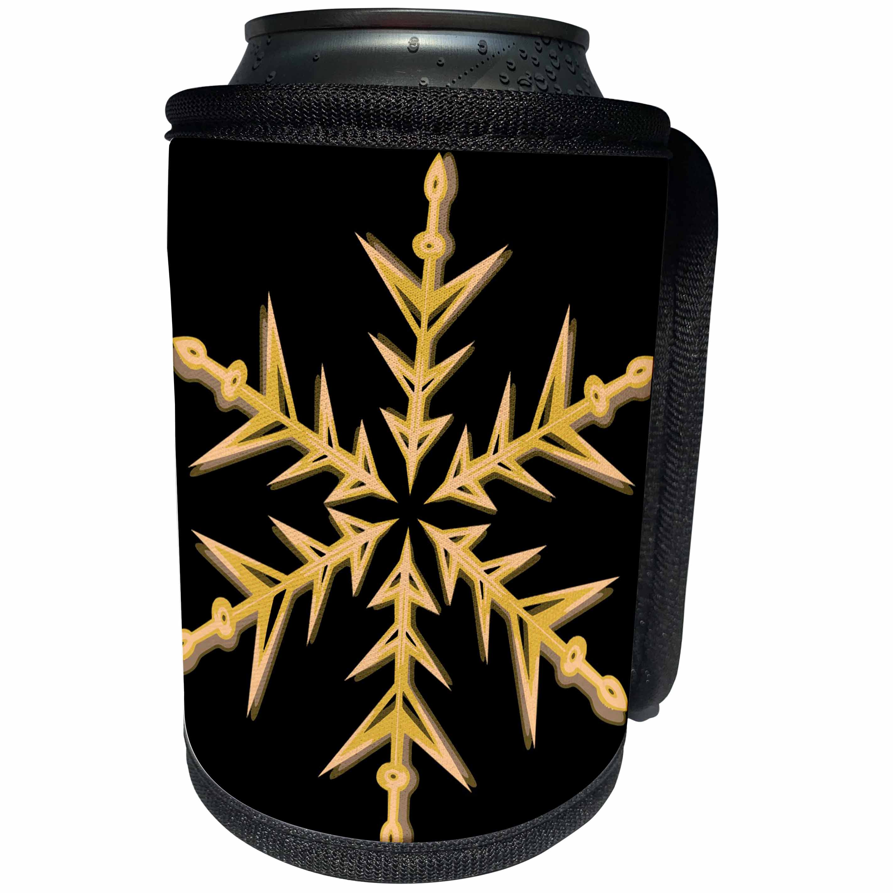 3dRose Taiche - Vector - Snowflake - Minimalistic Golden Snowflake On Black - Can Cooler Bottle Wrap (cc_273619)