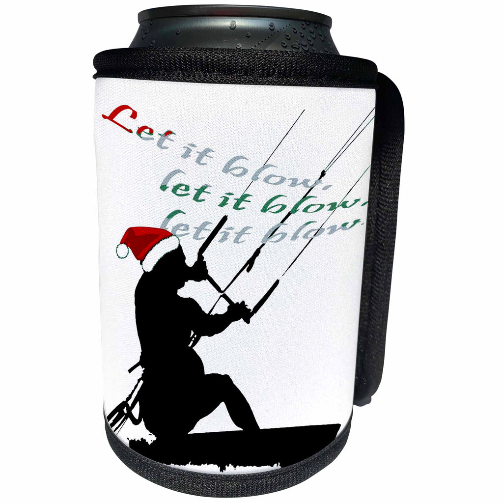3dRose Taiche - Tee Shirt - Christmas Kitesurf - Let It Blow Christmas Holiday Kitesurfing Activity - Can Cooler Bottle Wrap (cc_273620)