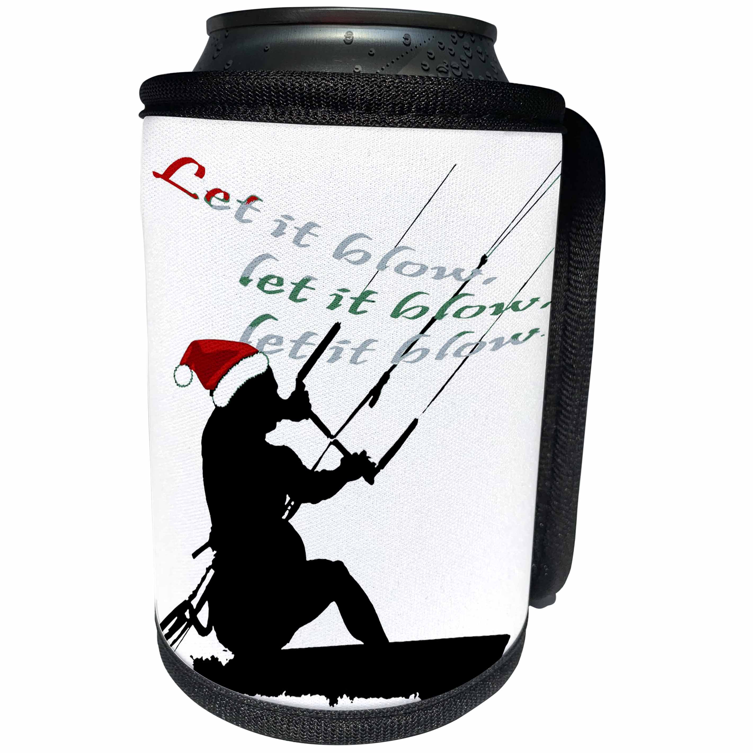 3dRose Taiche - Tee Shirt - Christmas Kitesurf - Let It Blow Christmas Holiday Kitesurfing Activity - Can Cooler Bottle Wrap (cc_273620)