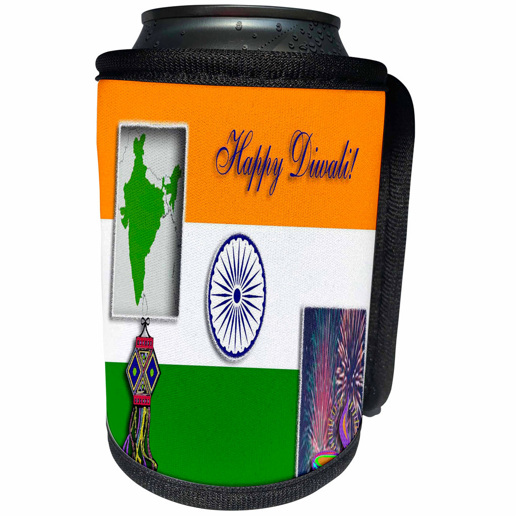 3dRose Beverly Turner Diwali Design - Happy Diwali - Can Cooler Bottle Wrap (cc_27364)