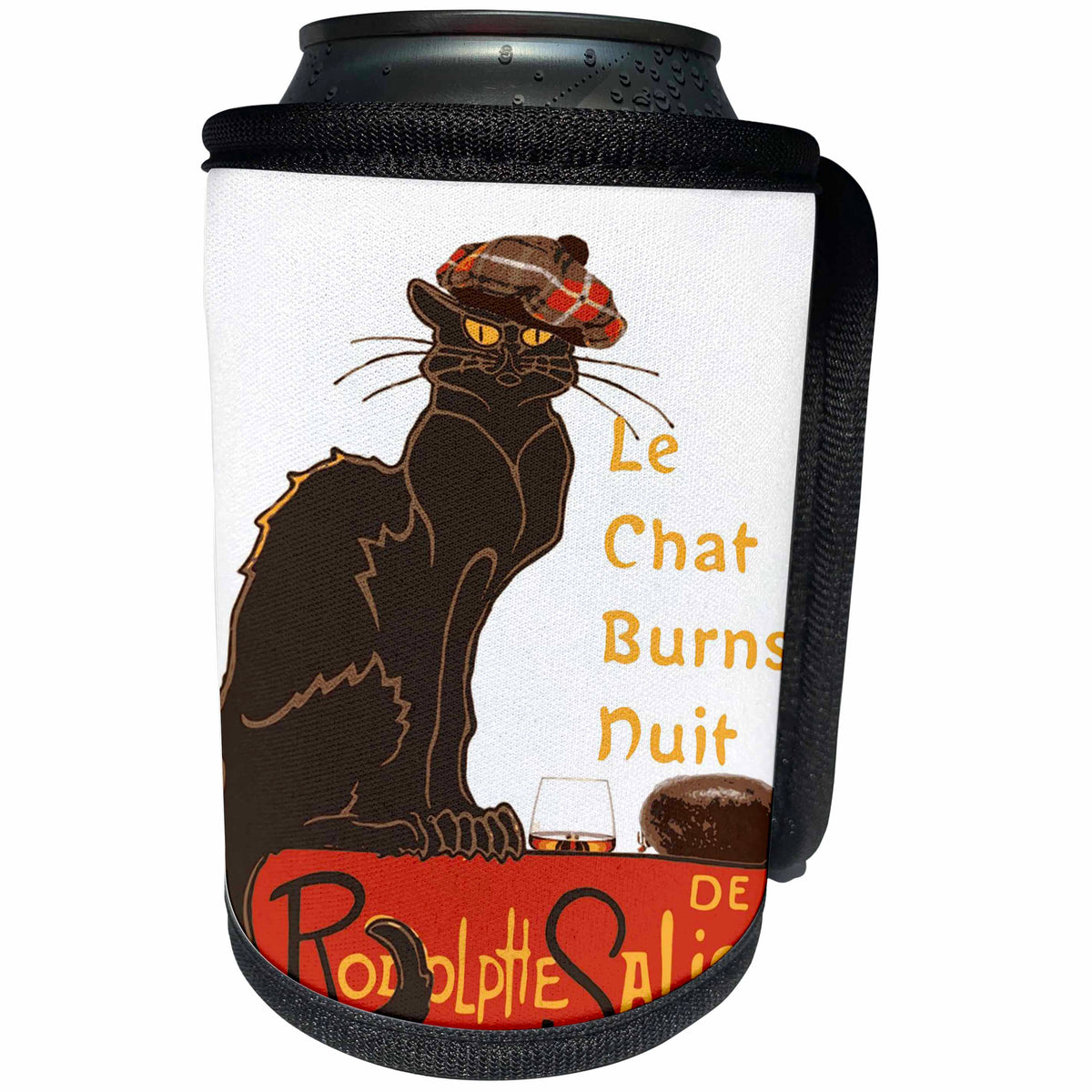3dRose Taiche - Vector - Burns Night - Le Chat Burns Nuit With Haggis and Dram - Can Cooler Bottle Wrap (cc_273641)