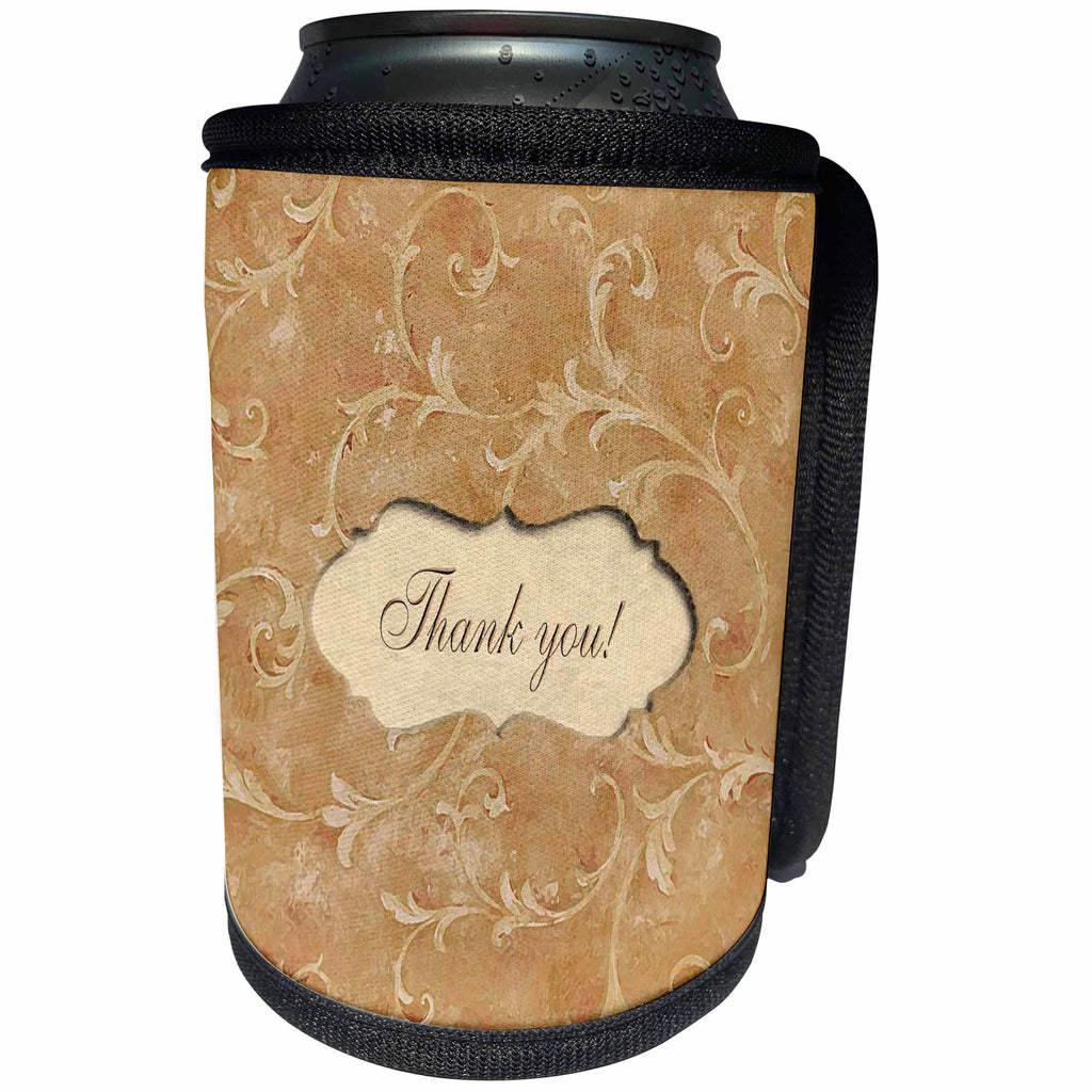 3dRose Beverly Turner Thank you Design - Sepia Vines Thank You - Can Cooler Bottle Wrap (cc_27366)