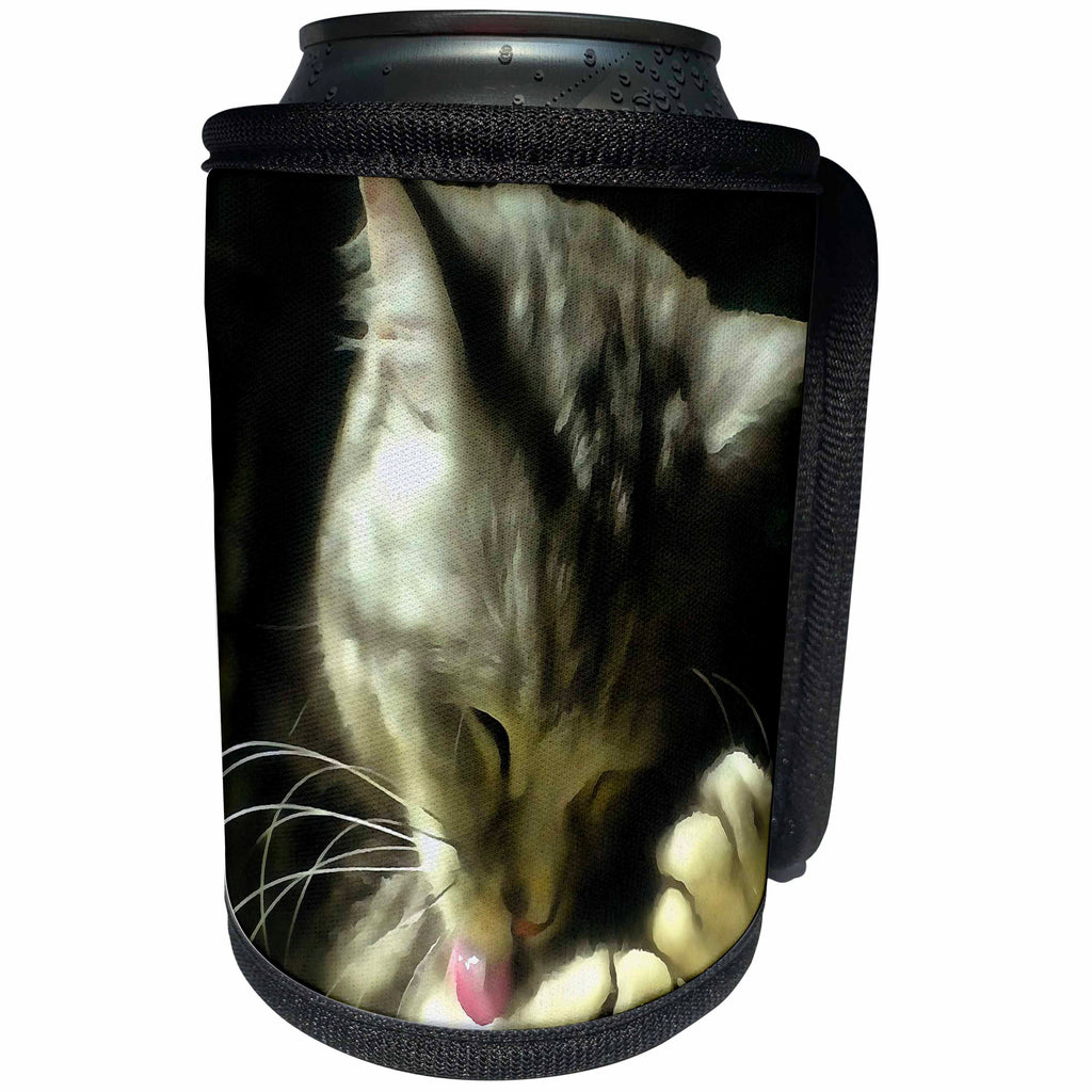 3dRose Taiche - Acrylic Painting - Cat - Soft And Gentle Fur And Purr Of A Grey Cat - Can Cooler Bottle Wrap (cc_273665)