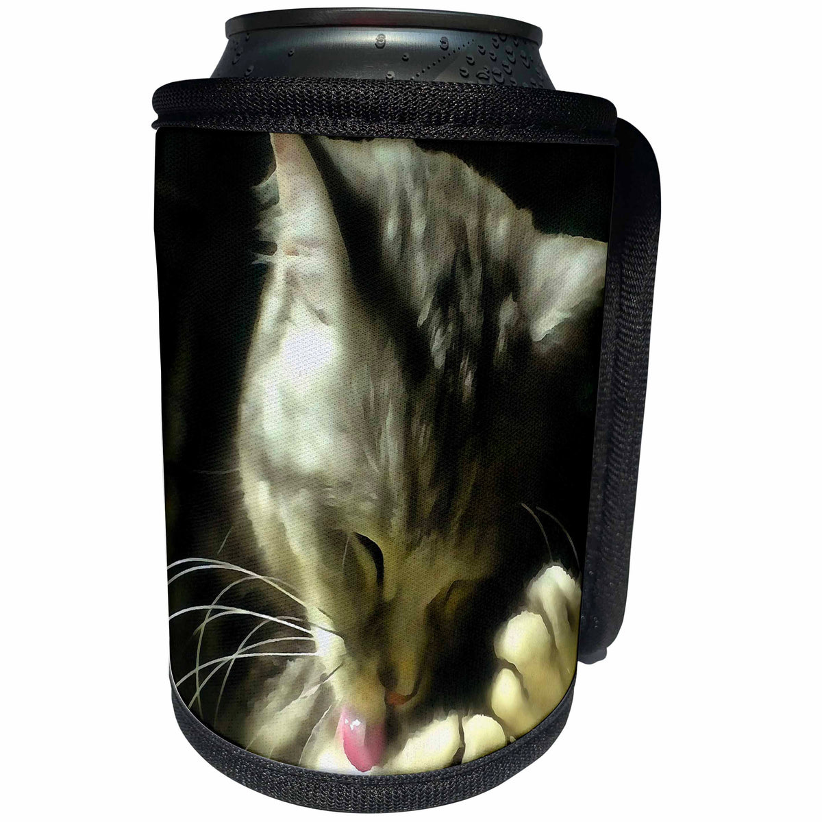 3dRose Taiche - Acrylic Painting - Cat - Soft And Gentle Fur And Purr Of A Grey Cat - Can Cooler Bottle Wrap (cc_273665)