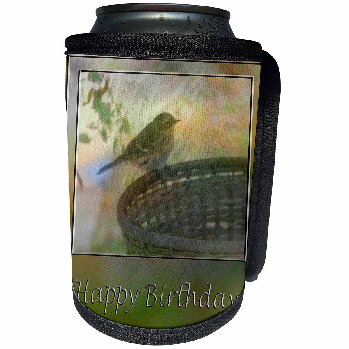 3dRose Beverly Turner Birthday Photography - Little Bird Happy Birthday - Can Cooler Bottle Wrap (cc_27372)