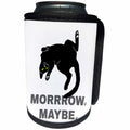 3dRose Alexis Design - Funny Cats - Funny lazy black cat with green eyes on white. Morrrow. Maybe. - Can Cooler Bottle Wrap (cc_273745)