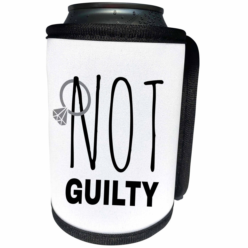3dRose Alexis Design - Love - Black text Not guilty on white. Wedding ring hangs on the letter N - Can Cooler Bottle Wrap (cc_273747)