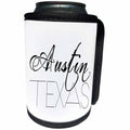 3dRose Alexis Design - American Cities - American Cities - Austin Texas black text on white background - Can Cooler Bottle Wrap (cc_273751)