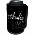 3dRose Alexis Design - American Cities - American Cities - Austin Texas white text on black background - Can Cooler Bottle Wrap (cc_273752)